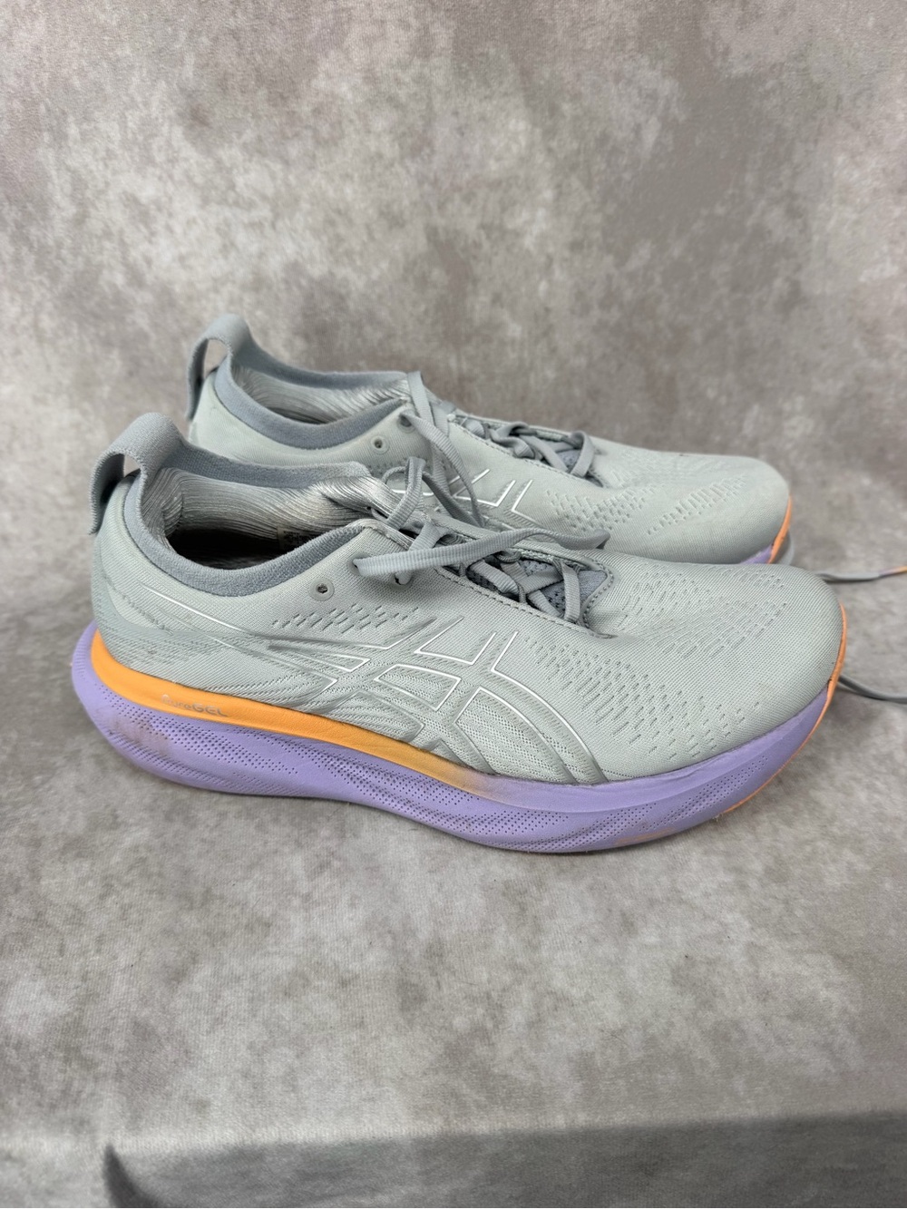 ASICS Gel Nimbus 26 Woman’s Running Shoes Gray Purple Orange Lace-Up Sneaker